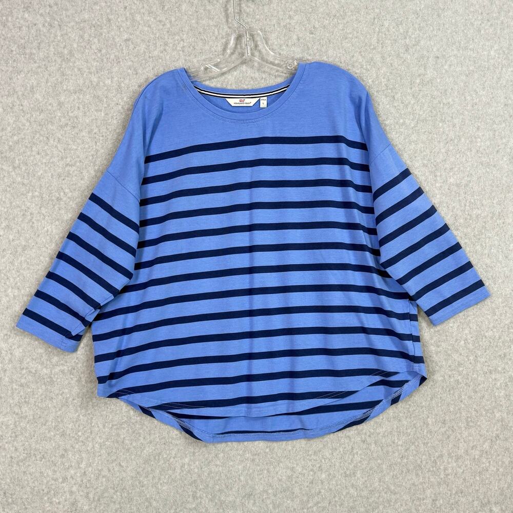 Vineyard Vines Deluxe Tee Size L Newport Blue Striped Nautical Coastal Sailing